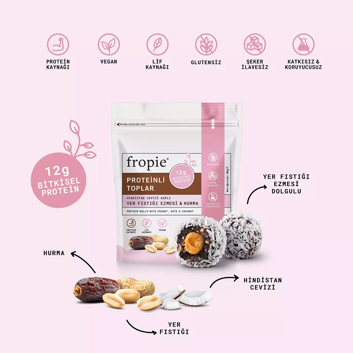 Genel FROPIE - Yerfıstığı Ezmeli Protein Topları - nebyandogal®