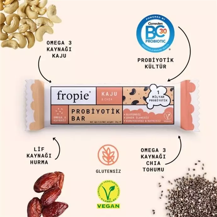Genel FROPIE - Kaju & Chia Probiyotik Bar 35 g - nebyandogal®