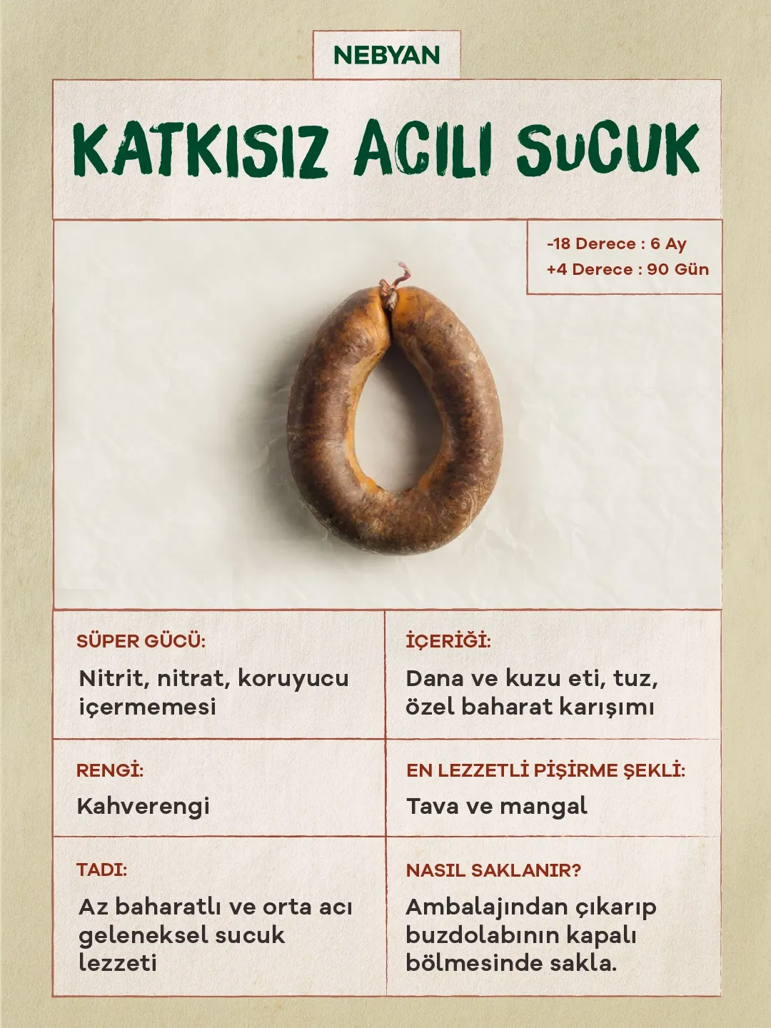 Genel Nebyan Doğal Katkısız Fermente Acılı Sucuk