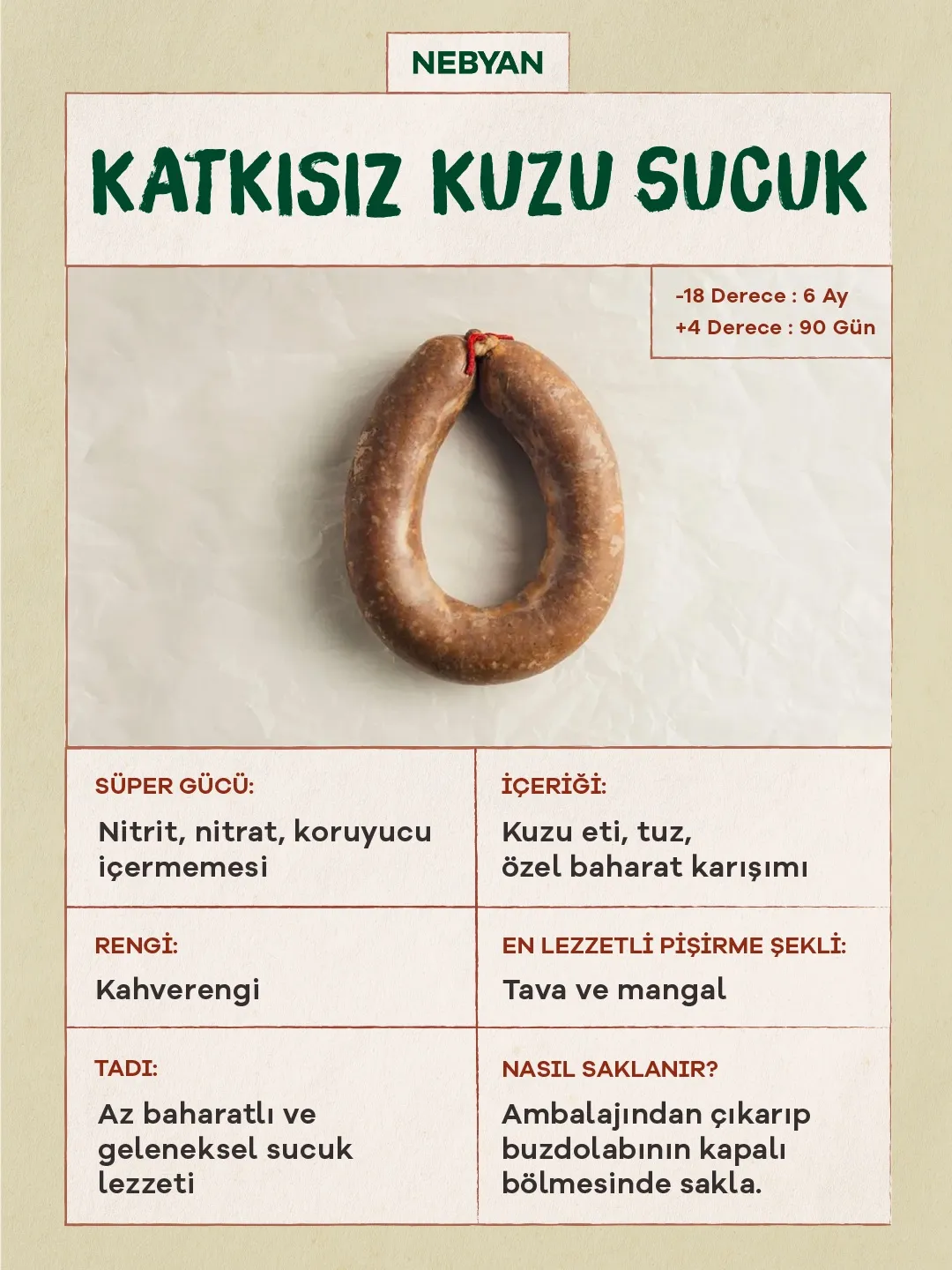 Genel Nebyan Doğal Katkısız Fermente Kuzu Sucuk
